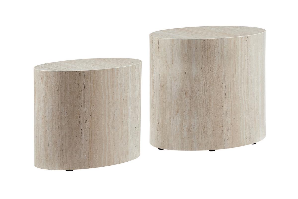 Couchtischset 2-teilig Beige/travertinoptik - Beige, MODERN, Holzwerkstoff (48-40/33-24,5/40-33cm) - Livetastic