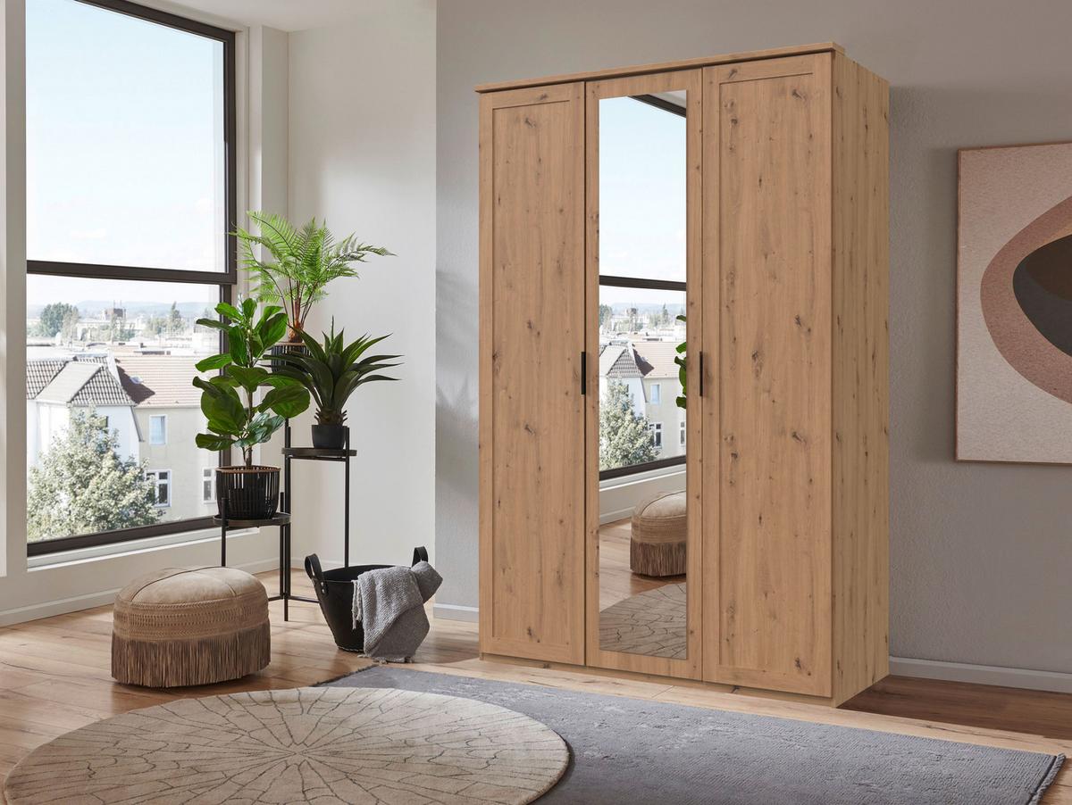 Drehtürenschrank Nadja Eiche Dekor B: 135 cm - Eiche Artisan, KONVENTIONELL, Glas/Holzwerkstoff (135/210/58cm) - MID.YOU