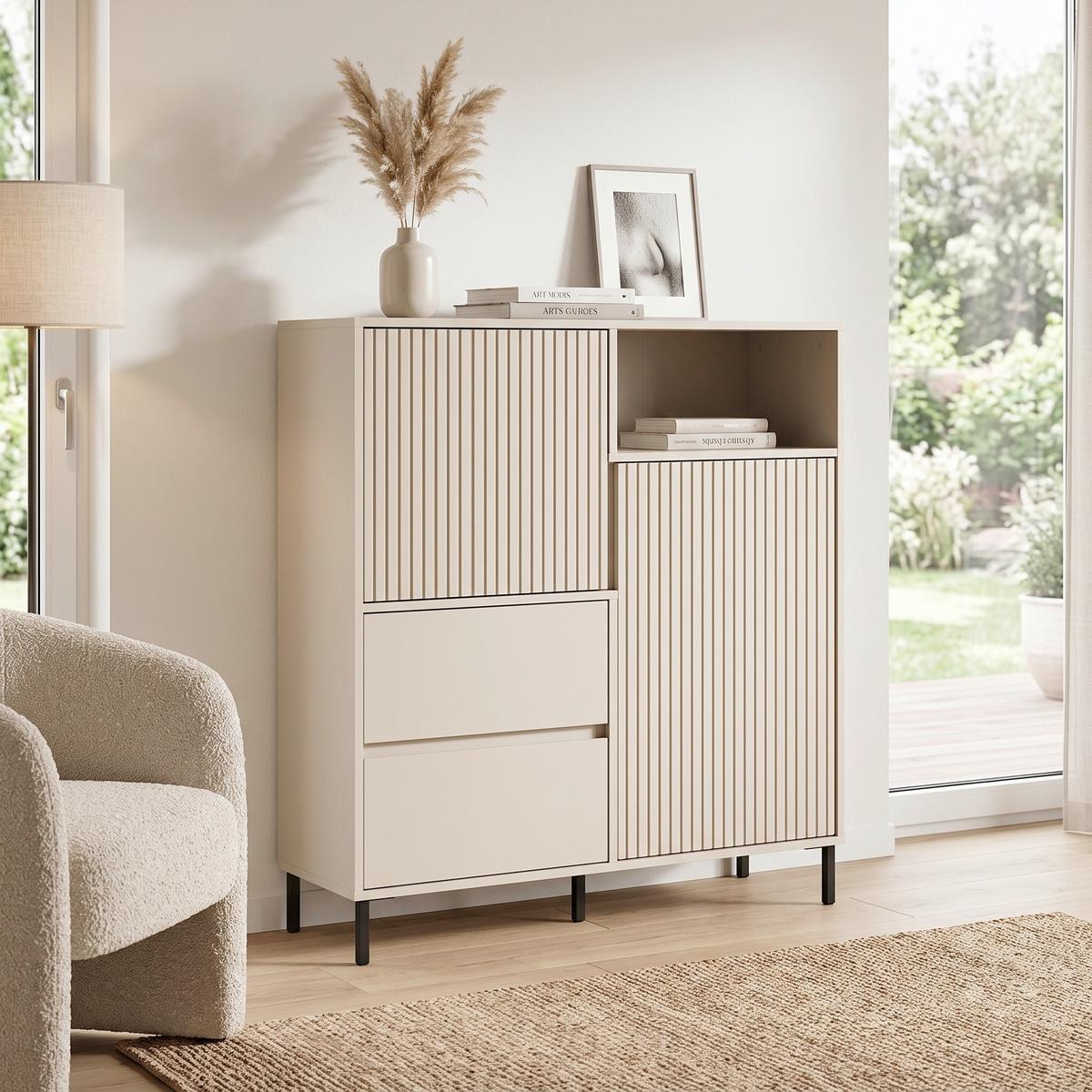Kommode Avenale Kaschmir B: 105,4 cm - Kaschmir/Schwarz, Trend, Holzwerkstoff (105,4/117,2/40cm)