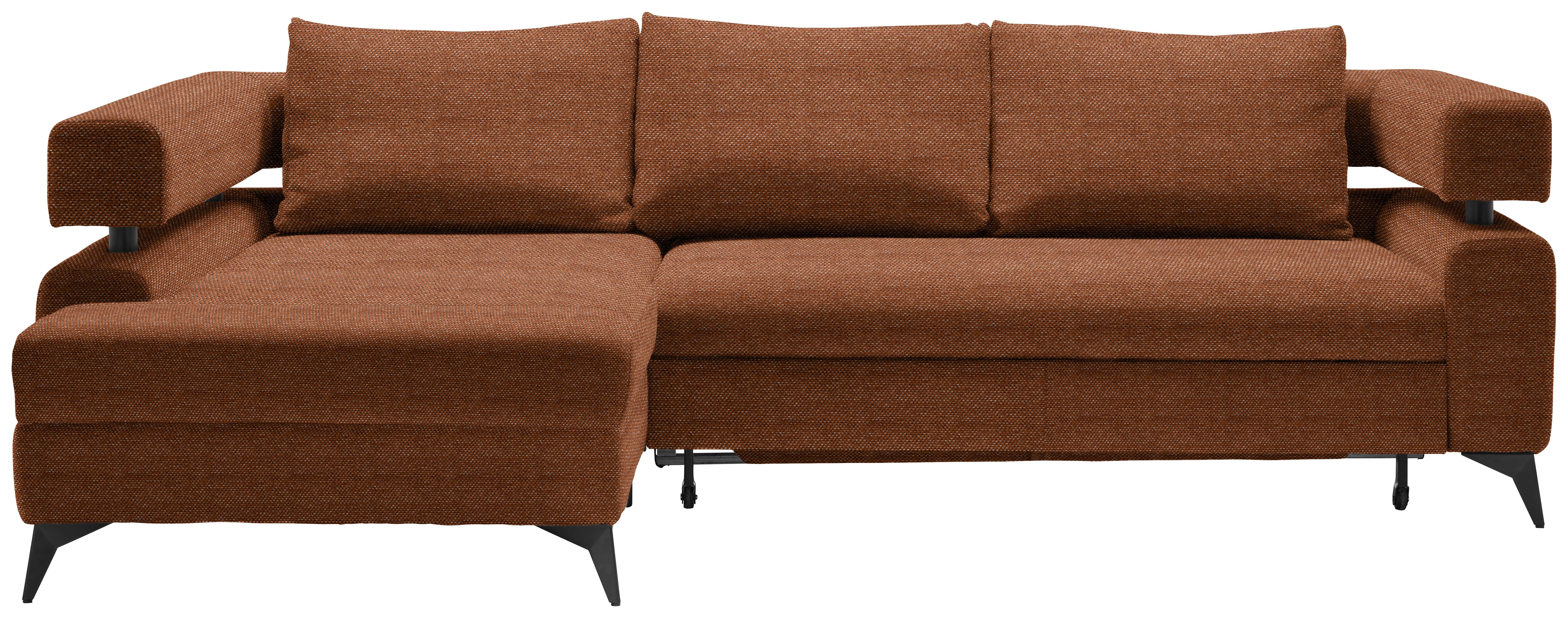 Sedacia súprava ROSALIE, ľavá s úložným priestorom a lôžkom - čierna/koňaková, Konventionell, kov/textil (184/265cm)