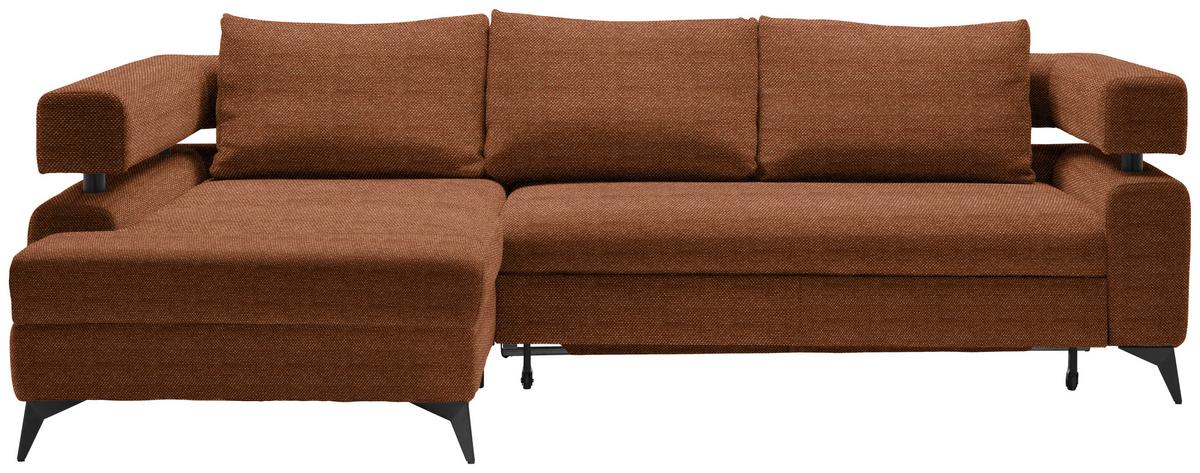 Sedacia súprava ROSALIE, ľavá s úložným priestorom a lôžkom - čierna/koňaková, Konventionell, kov/textil (184/265cm)