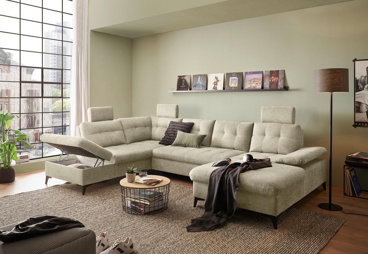 Wohnlandschaft Durban U Braun U: 218/324/170 Cm - Beige/Schwarz, KONVENTIONELL, Textil (218/324/170cm) - MID.YOU