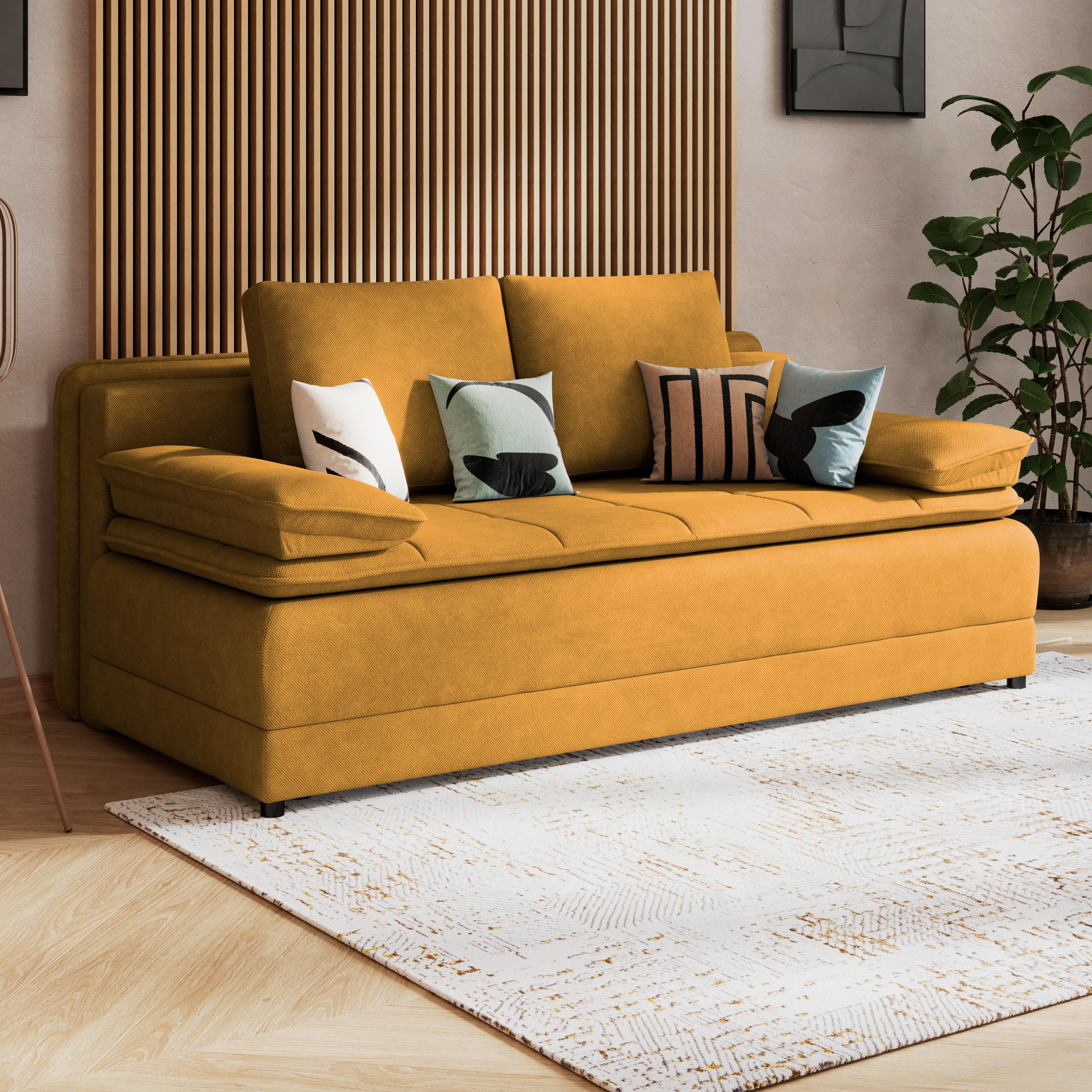 2-Sitzer-Sofa Mit Schaffunktion Alice B: 202 cm - Gelb/Schwarz, MODERN, Textil (202/73-92/105cm) - Luca Bessoni