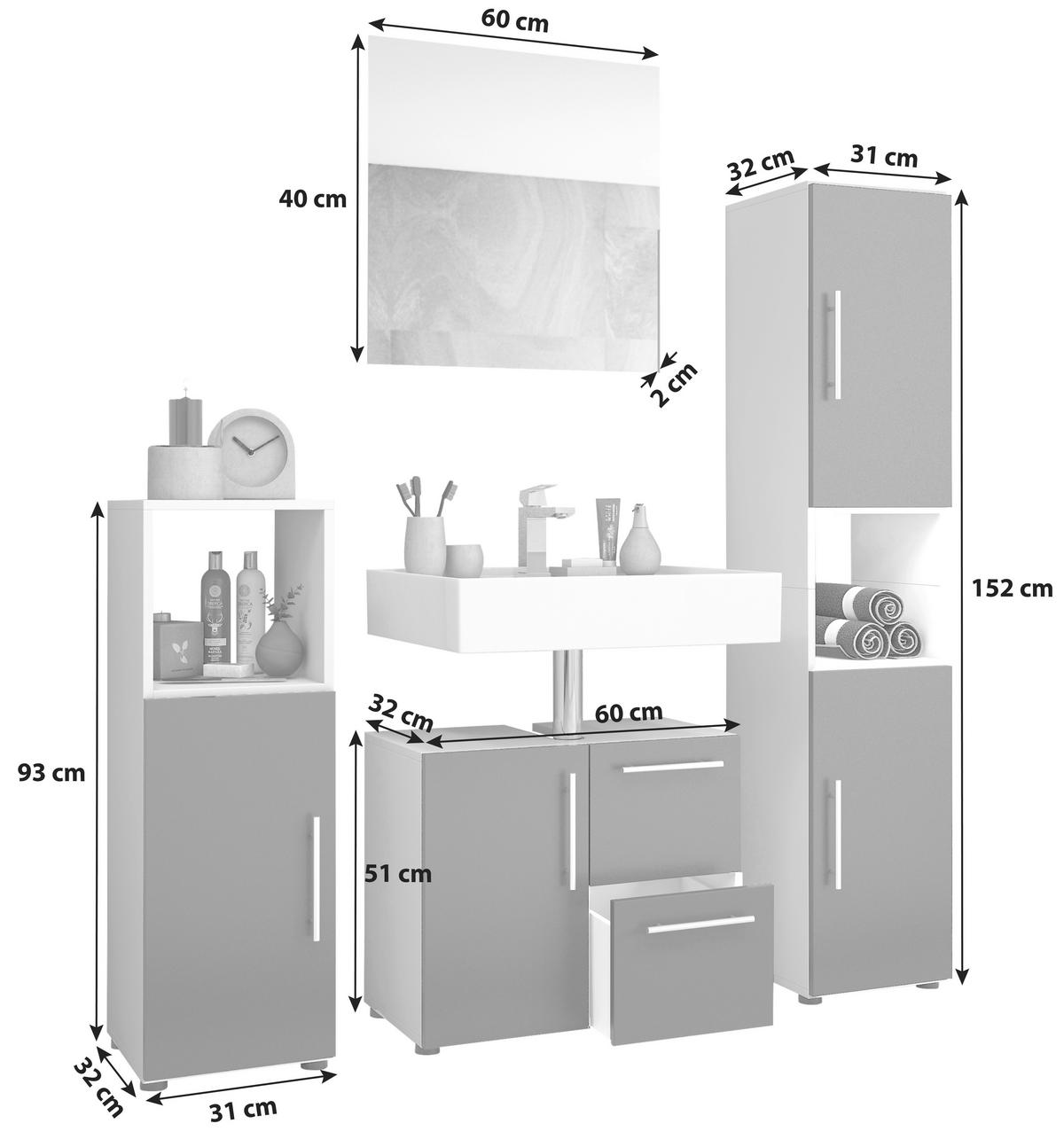 Badmöbel-set 4-tlg. Flandu B: 123 Cm Schwarz/weiß - Schwarz, KONVENTIONELL, Holzwerkstoff (120cm) - MID.YOU