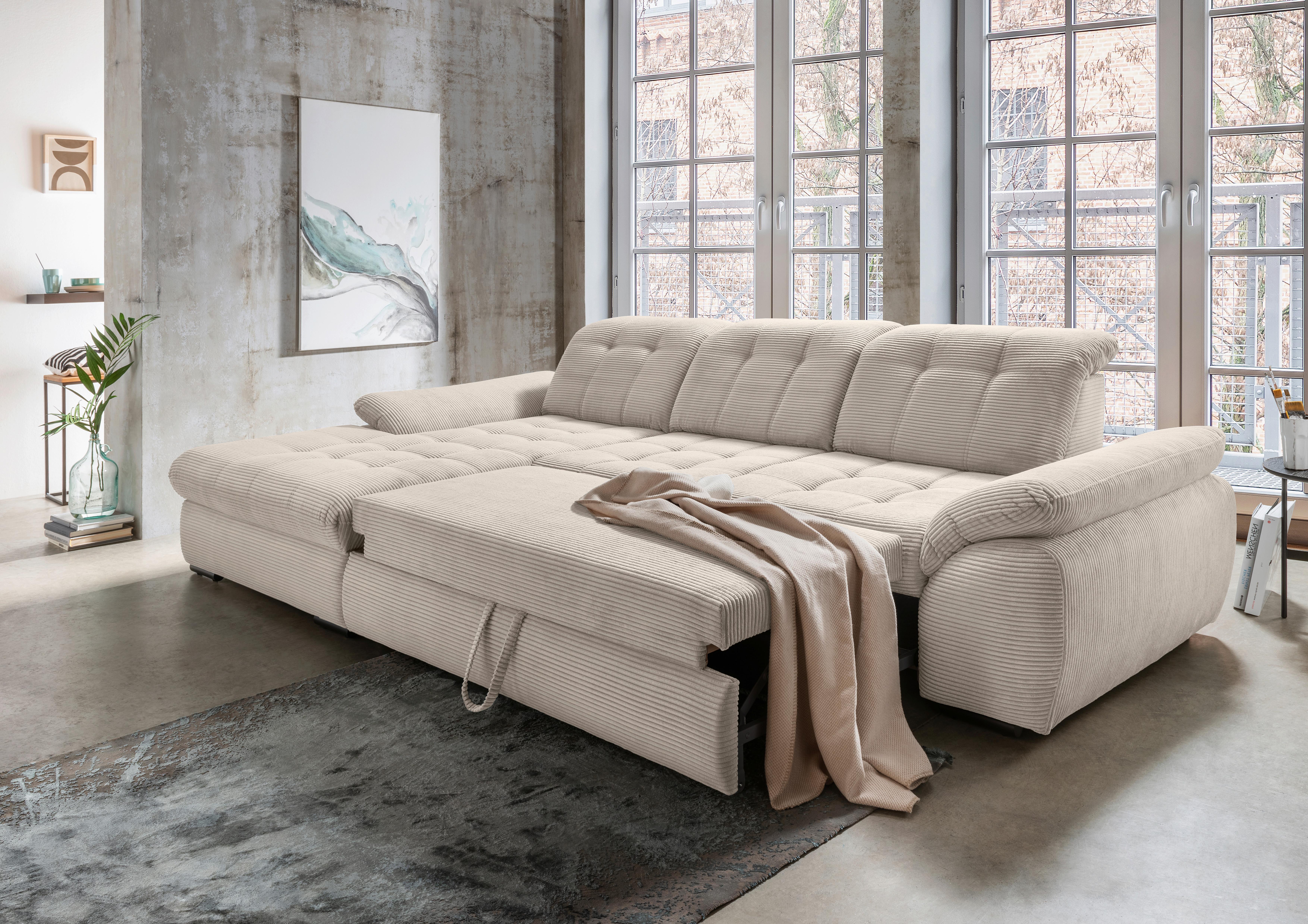 Ecksofa mit Bettkasten Rigatti Beige S: 184x314 cm - Beige/Schwarz, MODERN, Textil (184/314cm) - Livetastic