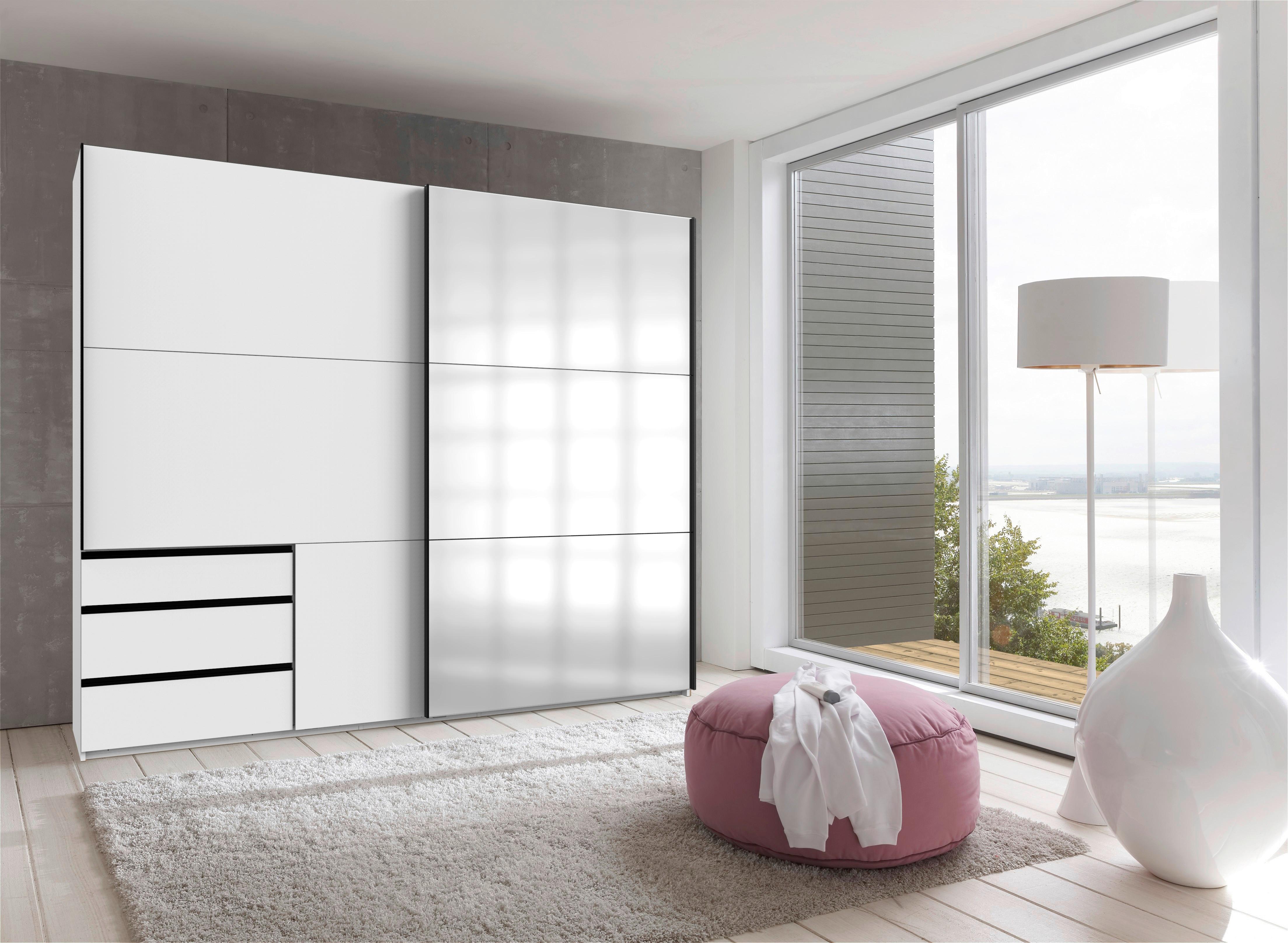 Schwebetürenschrank Level 36 A Weiß Dekor/Spiegel, B: 250m - Weiß, MODERN, Glas/Holzwerkstoff (250/216/65cm) - MID.YOU