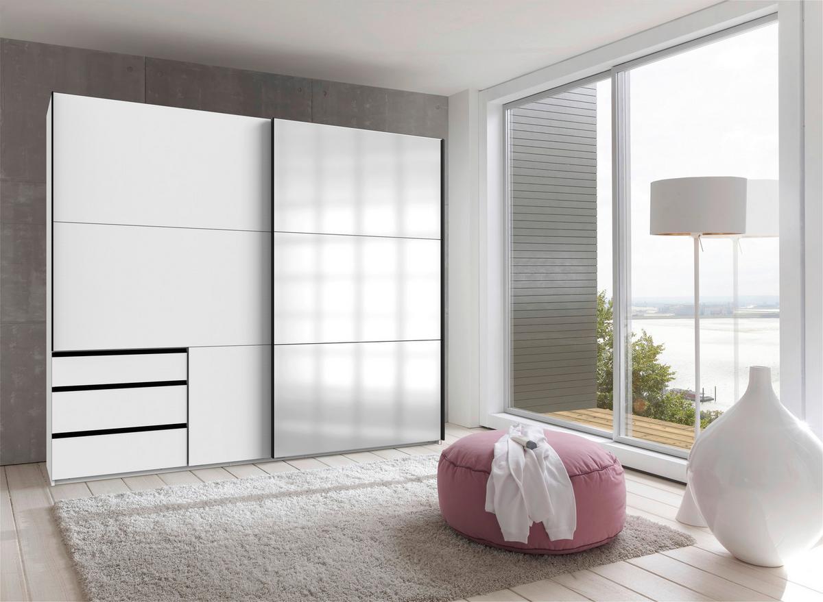 Schwebetürenschrank Level 36 A Weiß Dekor/Spiegel, B: 250m - Weiß, MODERN, Glas/Holzwerkstoff (250/216/65cm) - MID.YOU