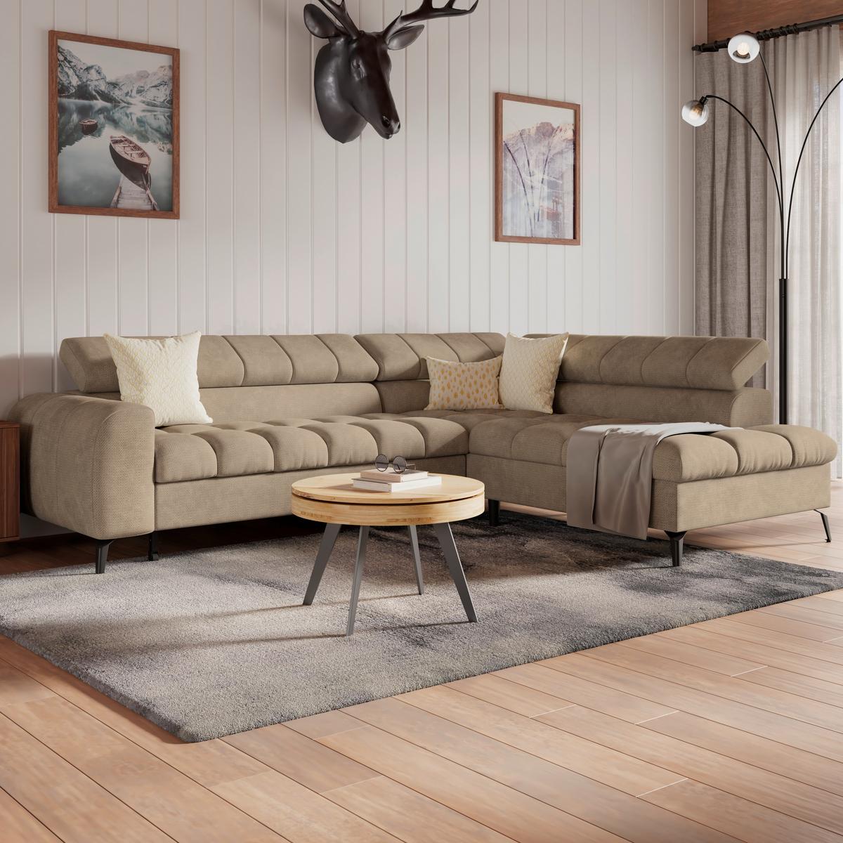 Ecksofa Volf Rechts New Beige, S: 261x203 cm - Beige/Schwarz, Trend, Kunststoff/Textil (261/203cm)