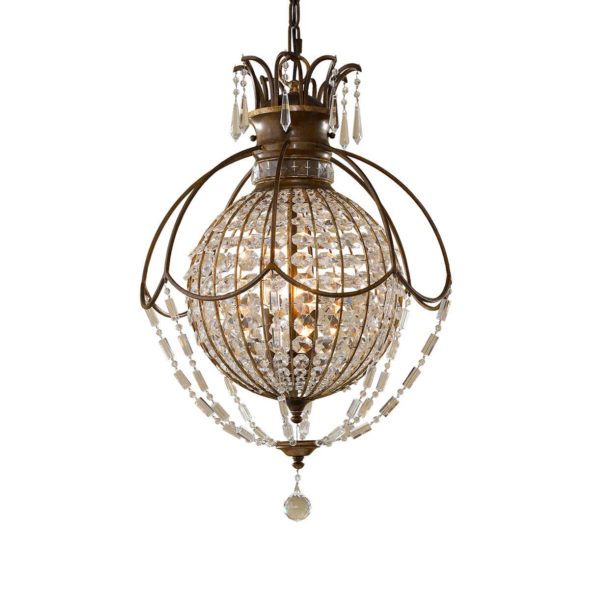Kronleuchter Fe-Bellini H: 77,5 cm 3-Flammig - Bronzefarben, Natur, Glas/Metall (45.7/77.5cm) - Elstead Lighting