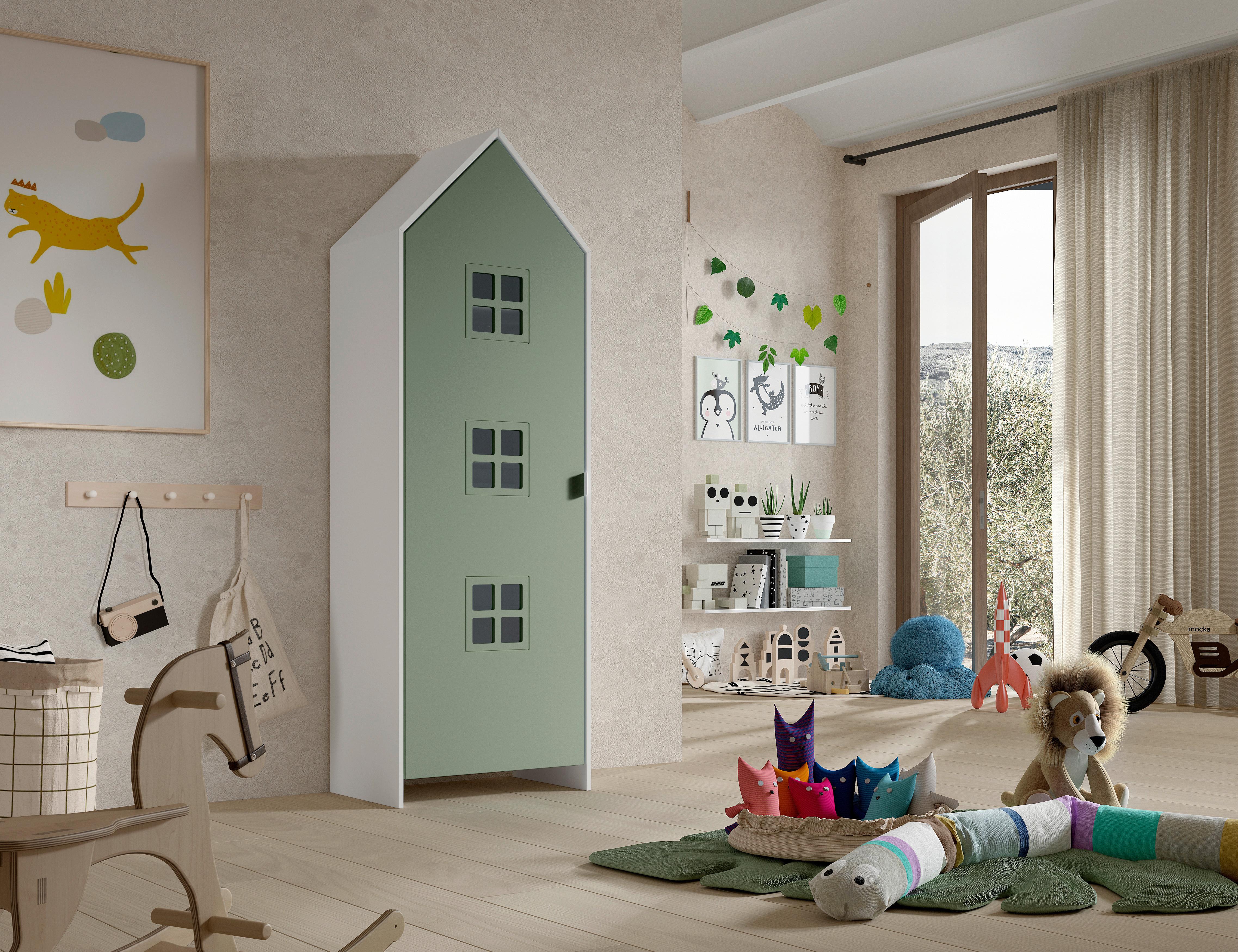 Kinderkleiderschrank Casami - Weiß/Grün, MODERN, Holzwerkstoff (57,6/171,3/37cm) - MID.YOU