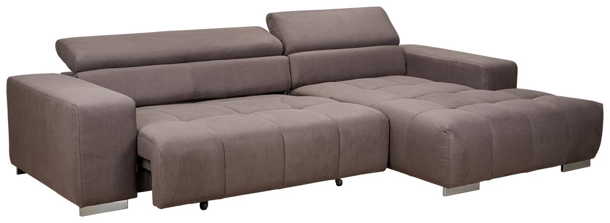 Ecksofa M. Relaxfunktion Orion Kopfstütze Klappbar Graubraun - Graubraun/Silberfarben, KONVENTIONELL, Textil (307/186cm) - Livetastic