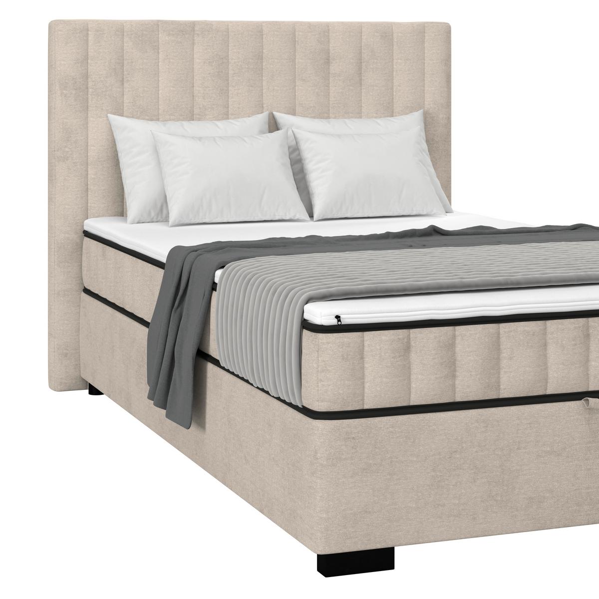 Boxbett Maya inkl. Bettkasten Sandfarben 140x220 cm - Sandfarben/Schwarz, MODERN, Holz/Holzwerkstoff (140/220cm)