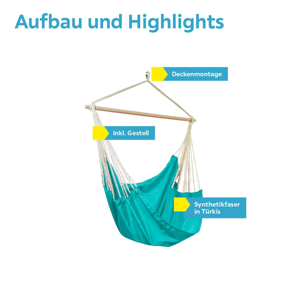 Hängesessel Chillax Türkis Für Deckenmontage Bis 100 Kg - Türkis, KONVENTIONELL, Textil (120/130cm) - Ondega