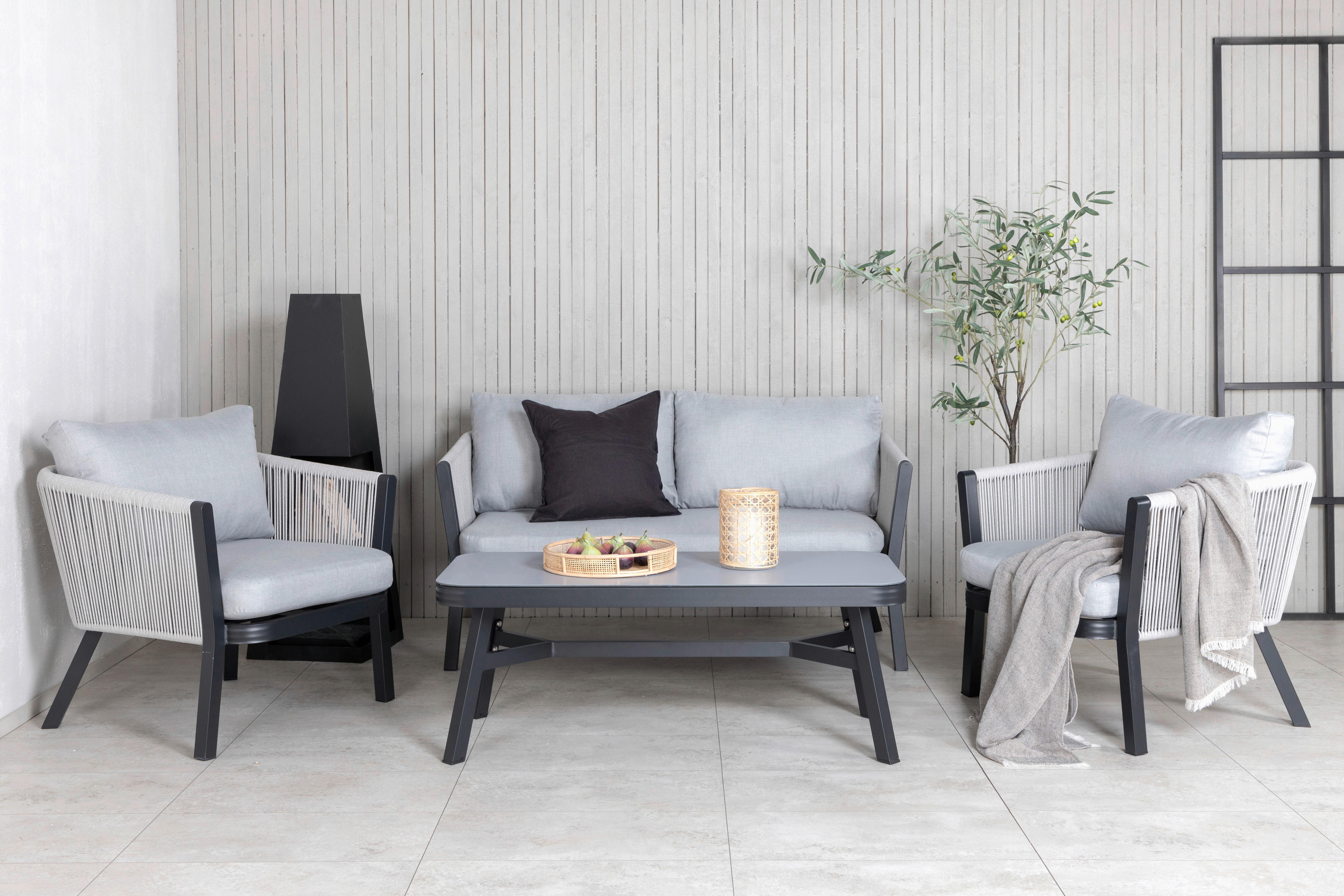 Loungegarnitur Virya - Schwarz/Grau, KONVENTIONELL, Textil/Metall - Gardenson