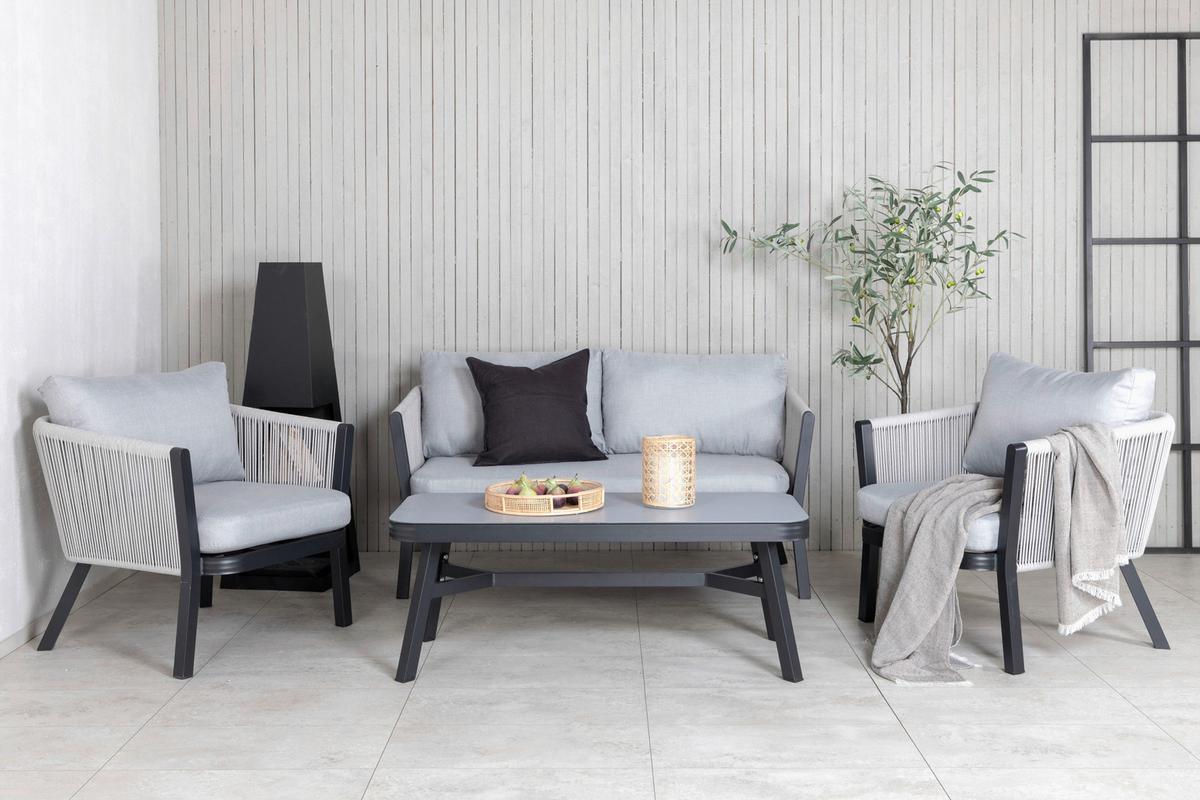 Loungegarnitur Virya - Schwarz/Grau, KONVENTIONELL, Textil/Metall - Gardenson