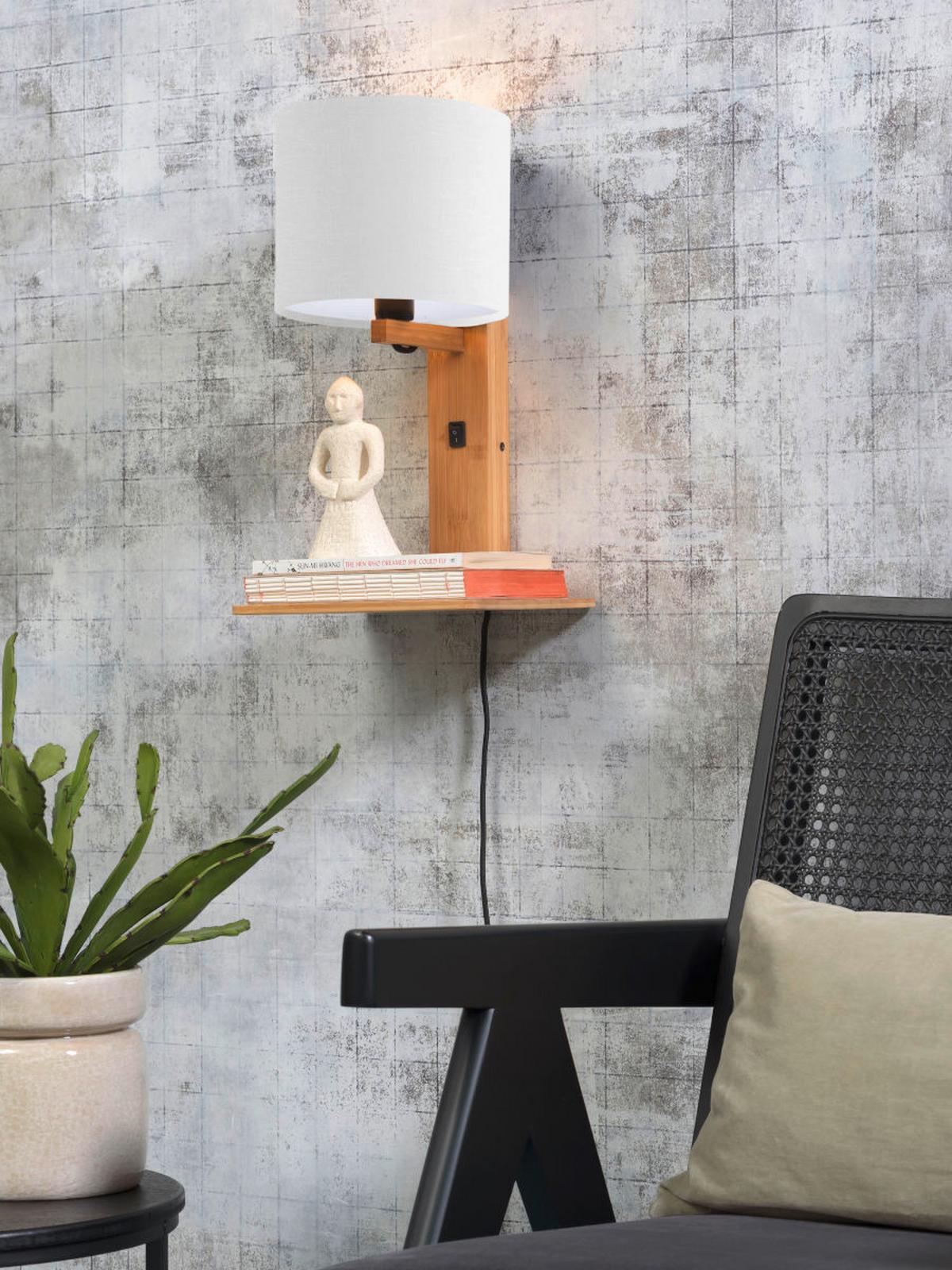 Wandleuchte Andes/W1/N/1815/W - Naturfarben/Weiß, Trend, Holz/Textil (19/24/36cm) - Good & Mojo