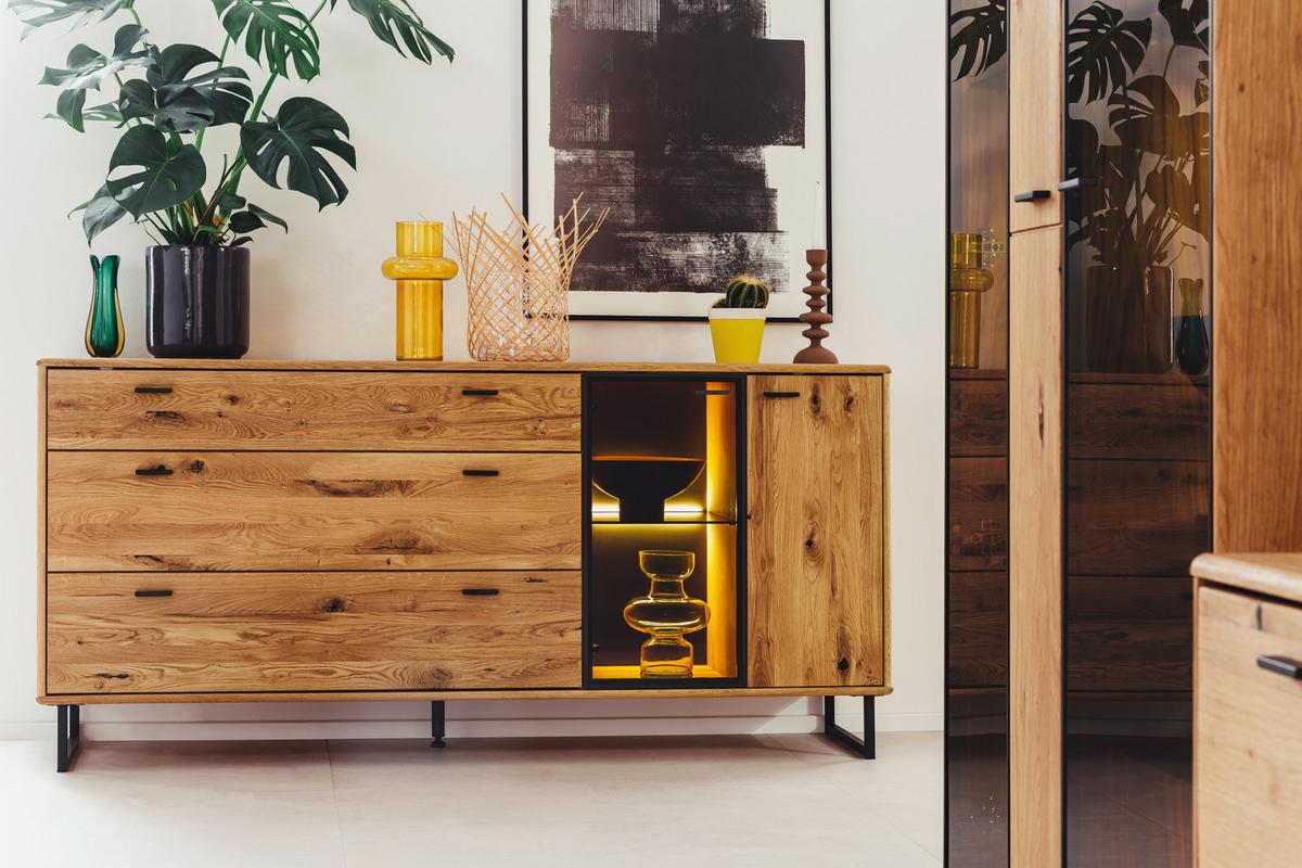 Sideboard Arezzo Wildeiche B: 179 cm - Wildeiche/Anthrazit, Design, Glas/Holz (179/85/44cm) - MID.YOU