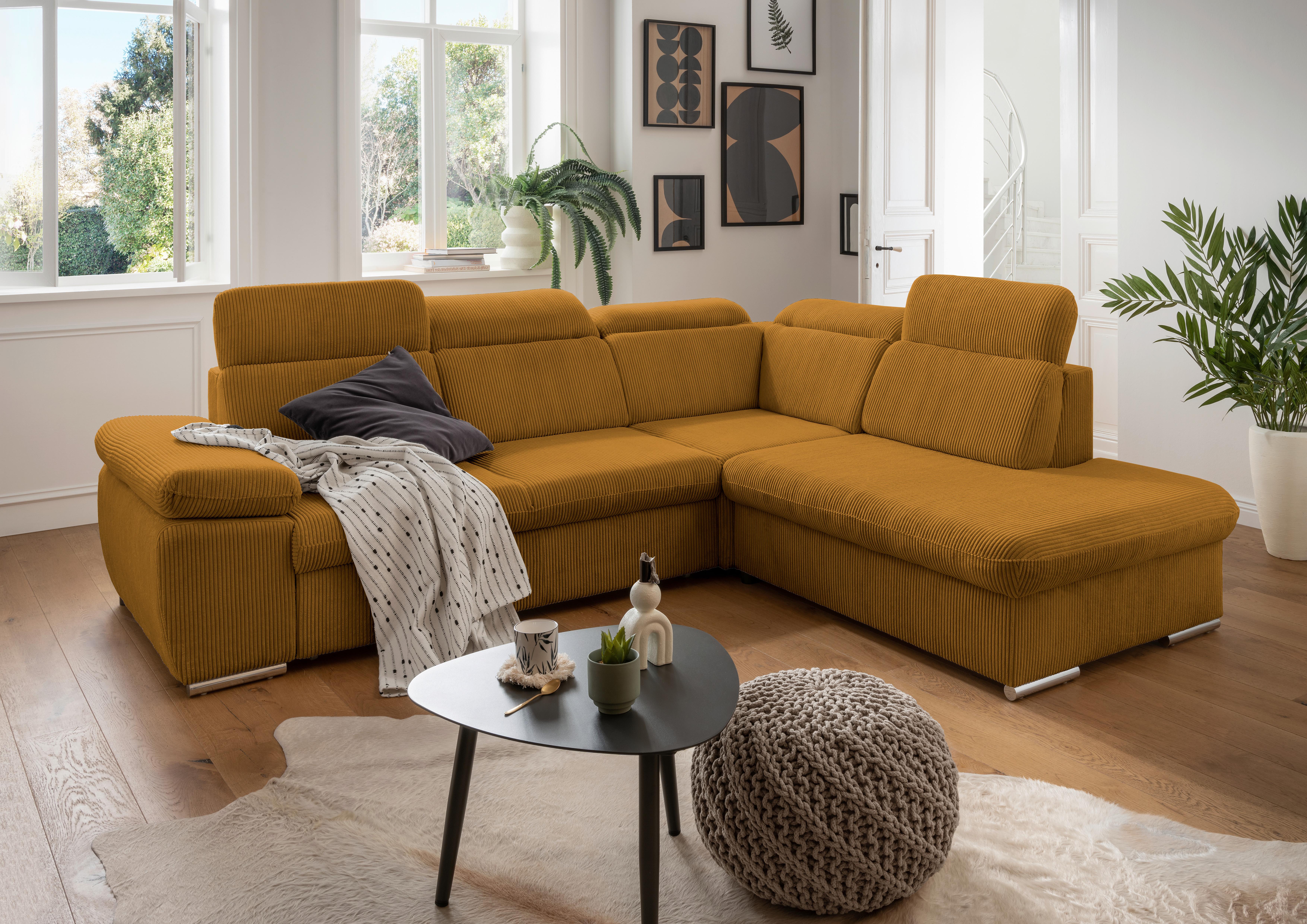 Ecksofa Vasto Goldfarben S: 283x228 cm - Chromfarben/Goldfarben, Design, Textil (283/228cm) - Livetastic