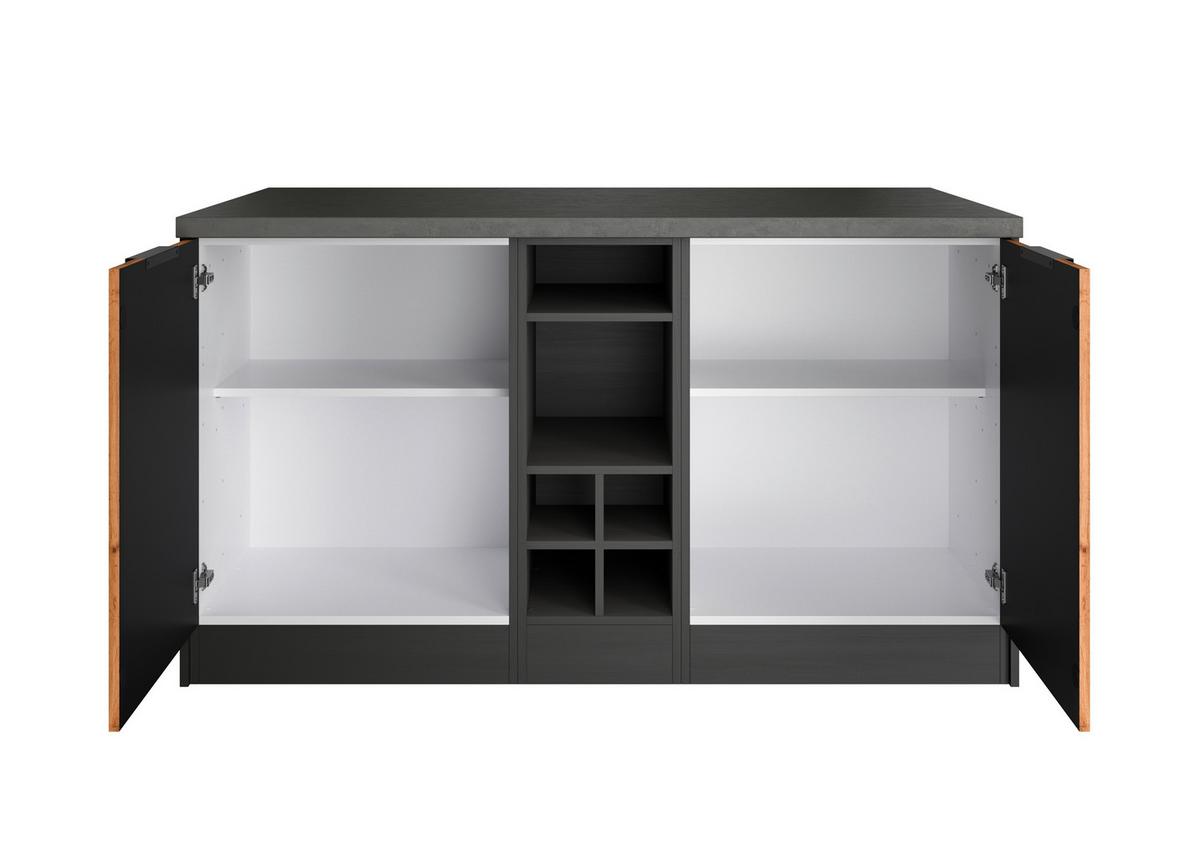 Kücheninsel Liverpool Graphit/ Eiche Dekor B: 153 cm - Schieferfarben/Eiche Wotan, Basics, Holzwerkstoff (153/86/101cm) - Held