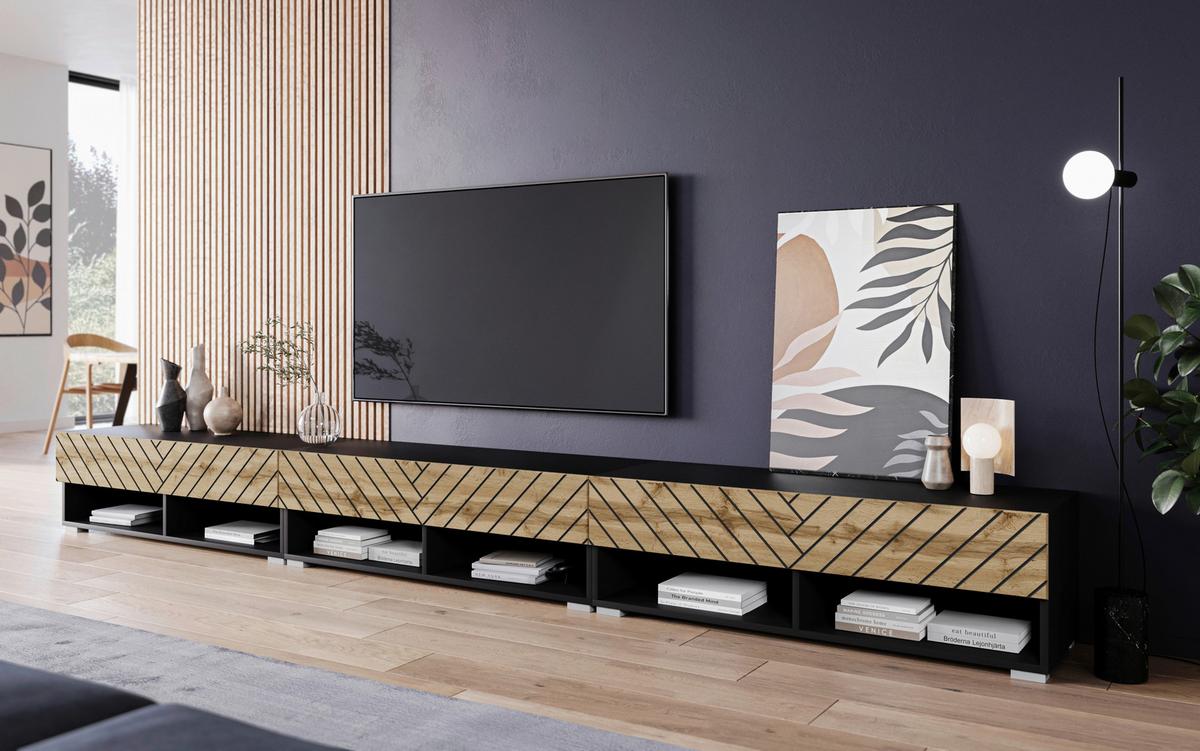 NÍZKÁ KOMODA LOWBOARD A300 MDF - šedá/černá, Lifestyle, kompozitní dřevo/plast (300/30/31cm) - Livetastic