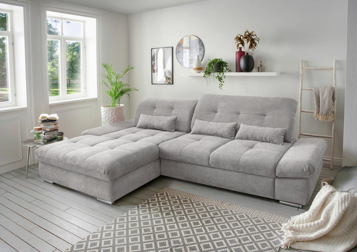 Ecksofa Dalida Grau S: 196x300 cm - Chromfarben/Grau, Design, Textil (196/300cm) - Livetastic