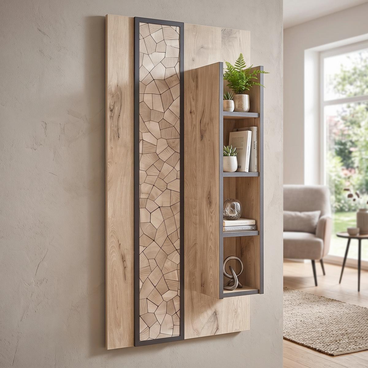 WANDREGAL RUBEN - Eichefarben/Schwarz, KONVENTIONELL, Holzwerkstoff (60/120/20cm) - Livetastic