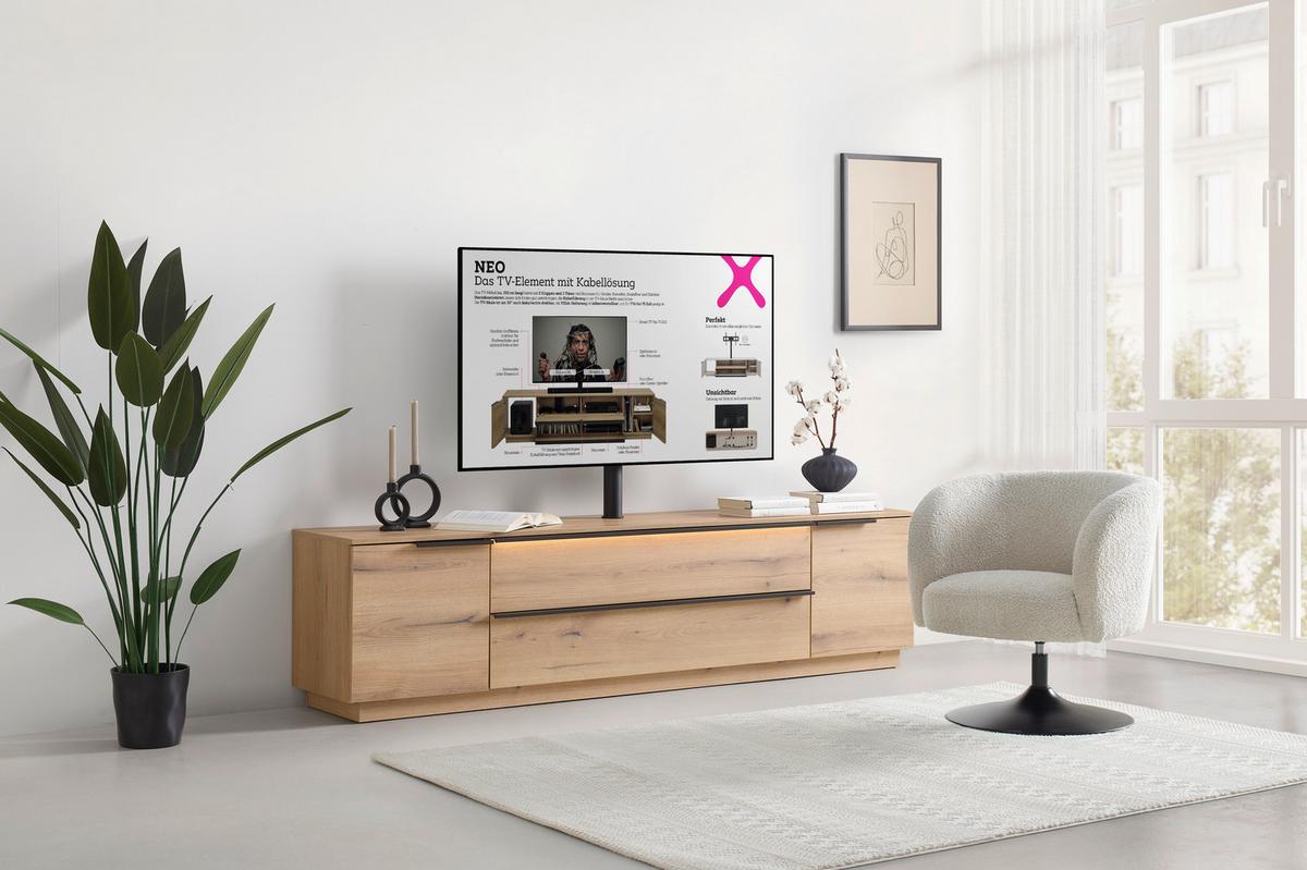 TV-Element Neo vč.LED dekor dub - barvy dubu/černá, Moderní, kov/kompozitní dřevo (210/53/40cm) - Mömax