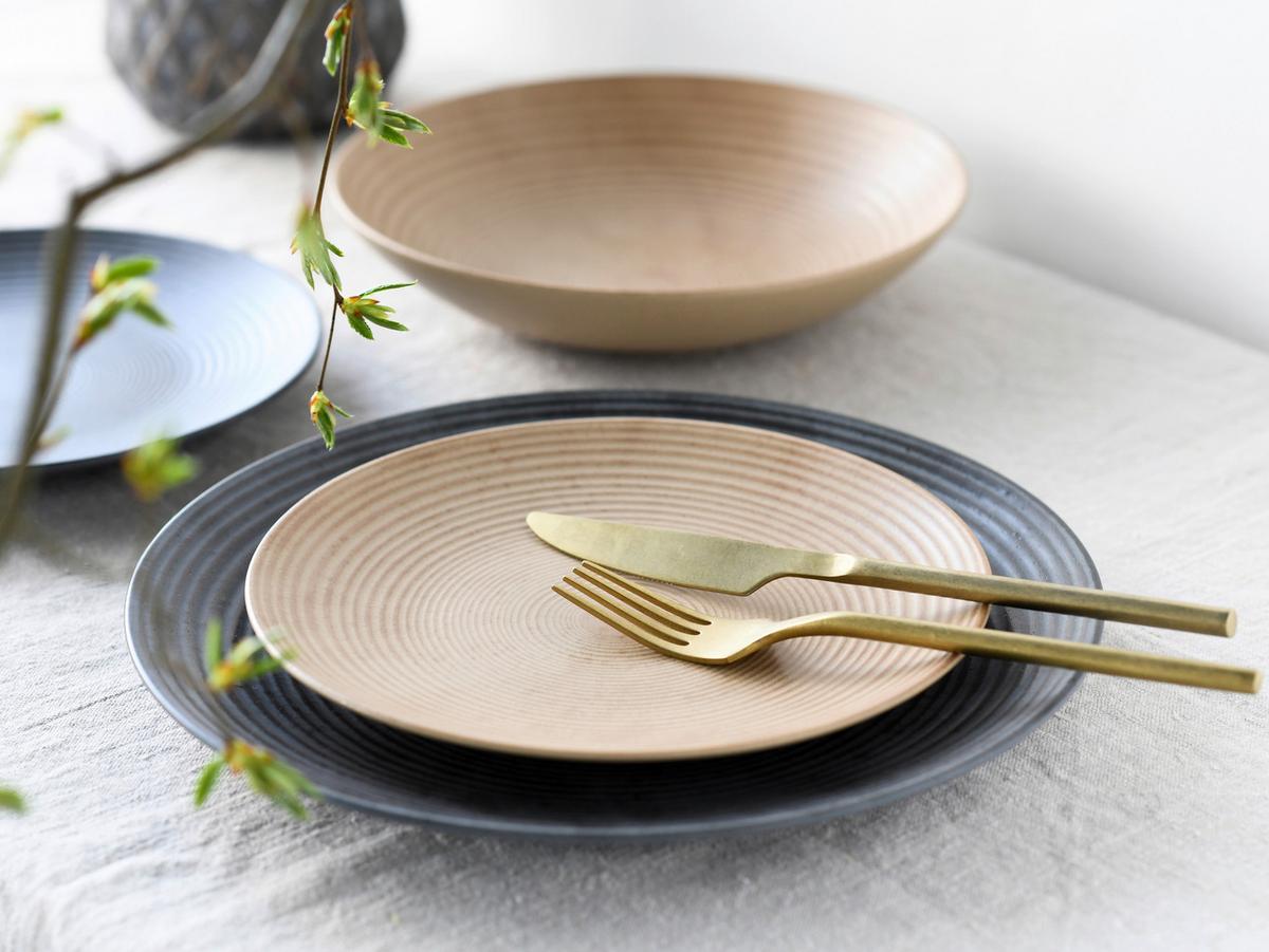 Tafelservice Catania Steinzeug Anthrazit Sandfarben - Sandfarben/Anthrazit, Design, Keramik - Creatable