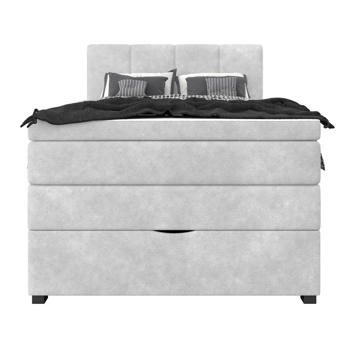 Boxspringbett mit Topper & Bettkasten 140x200 Lauro - Hellgrau/Schwarz, Trend, Textil (140/200cm)