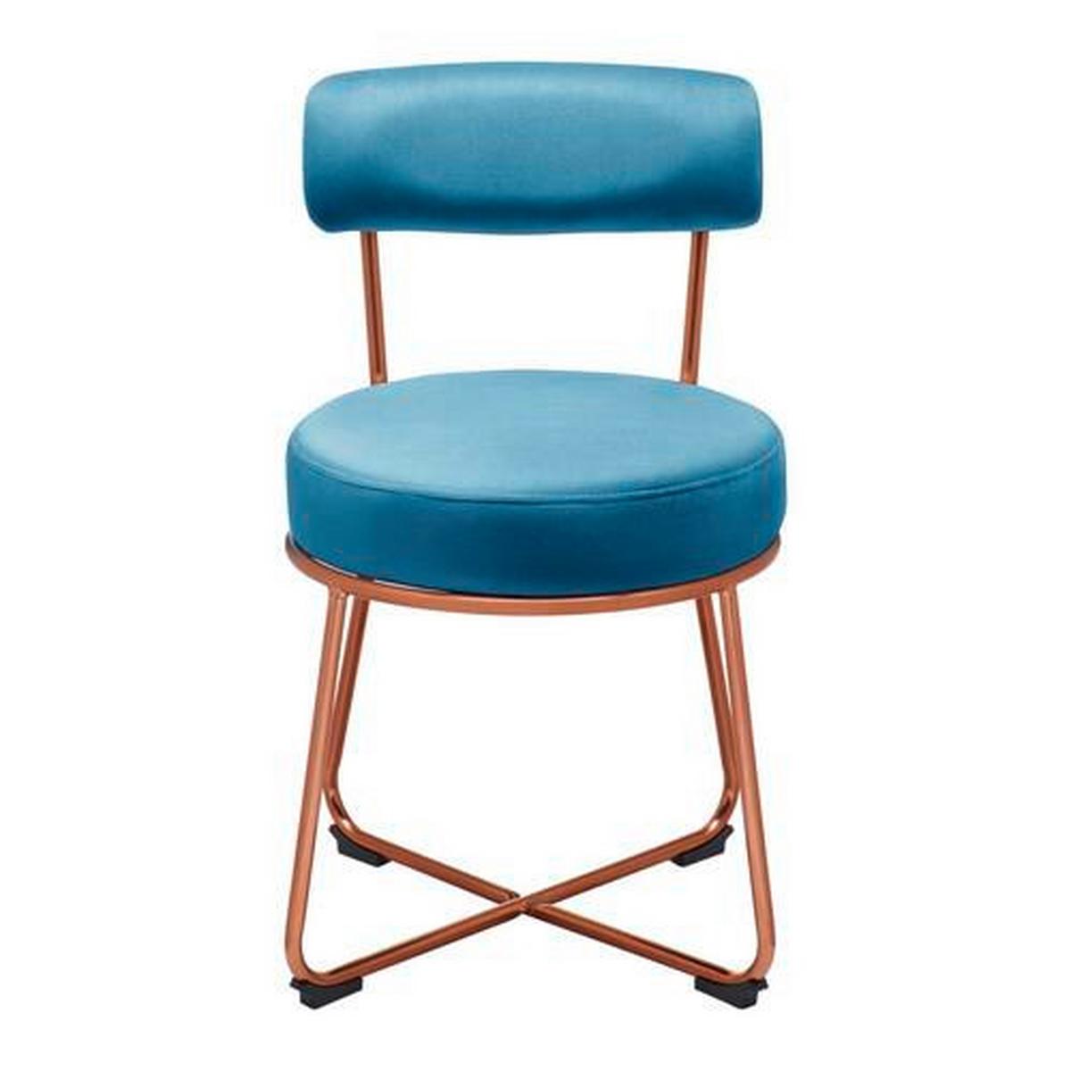 Jídelní židle PAMELA modrá - petrolej/barva růžového zlata, Moderní, kov/dřevo (44/73/47,5cm) - Bessagi Home