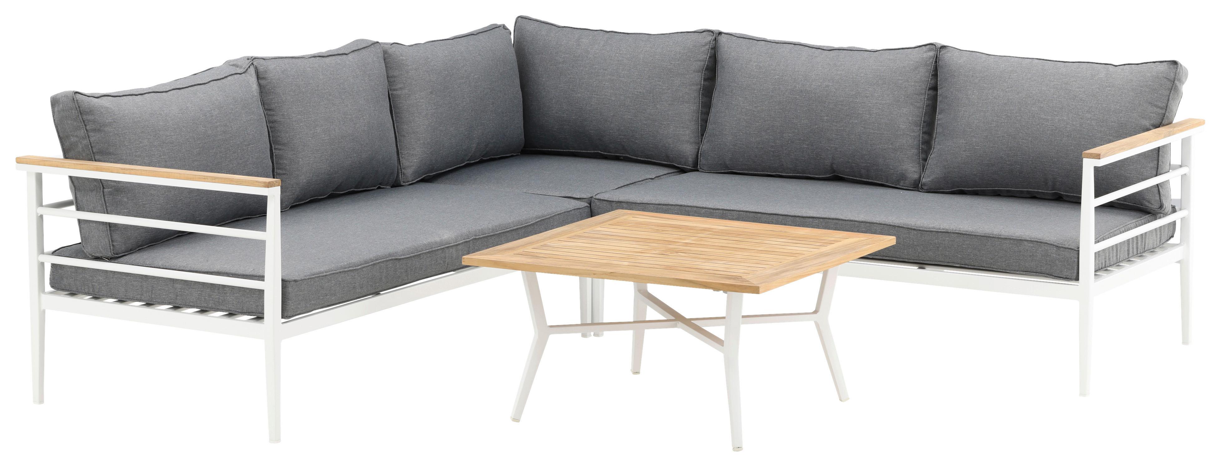 Loungegarnitur 2-Tlg Mexico Teakholz/Metall mit Kissen - Weiß, KONVENTIONELL, Holz/Metall (233/233cm) - Gardenson