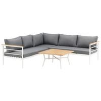 Loungegarnitur 2-Tlg Mexico Teakholz/Metall mit Kissen - Weiß, KONVENTIONELL, Holz/Metall (233/233cm) - Gardenson