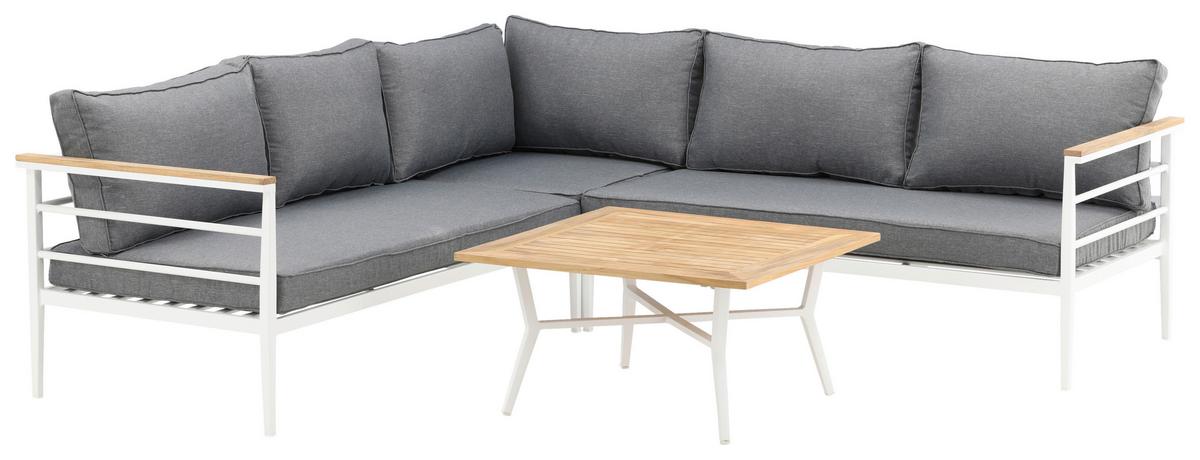 Loungegarnitur 2-Tlg Mexico Teakholz/Metall mit Kissen - Weiß, KONVENTIONELL, Holz/Metall (233/233cm) - Gardenson