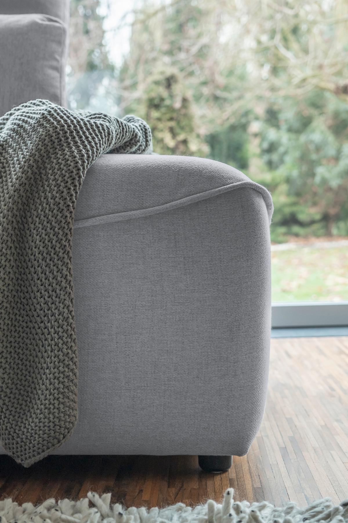 Rohová sedačka HOLLY O, obojstranná, svetlosivá - čierna/svetlosivá, Design, drevo/textil (247/93/168cm)
