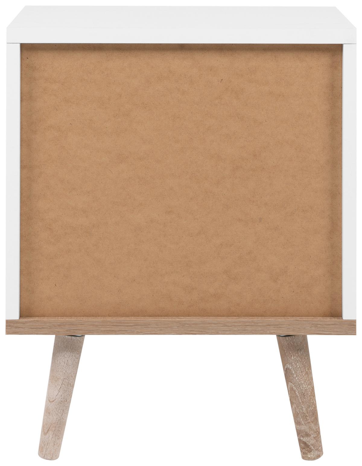 Nachtkästchen Weiß, Beine Echtholz H: 52 Cm Göteborg - Eichefarben/Weiß, Design, Holzwerkstoff (40/52/30cm) - MID.YOU