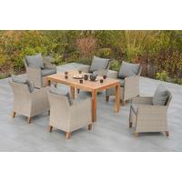 Gartentischgruppe 7tlg. Set Inkl. Kissen - Beige/Beigebraun, KONVENTIONELL, Holz/Kunststoff - Gardenson