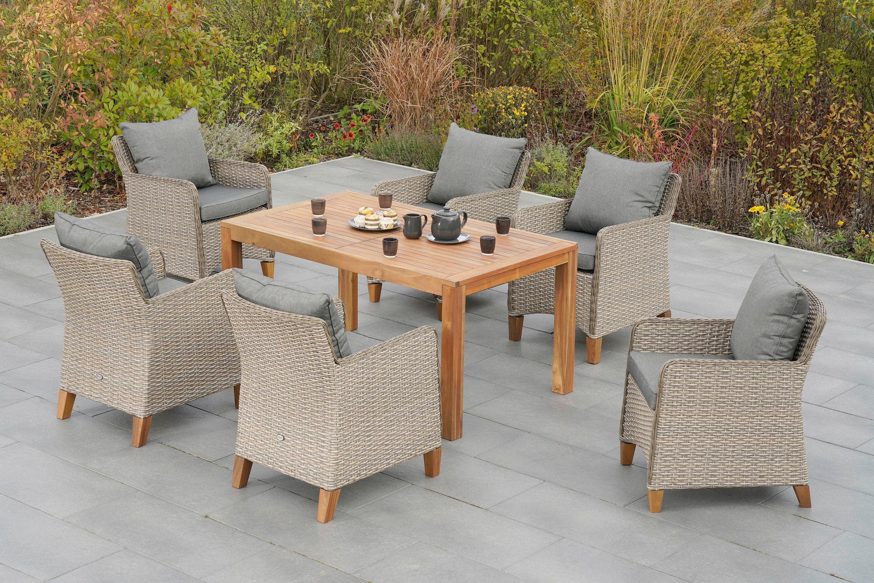 Gartentischgruppe 7tlg. Set inkl. Kissen