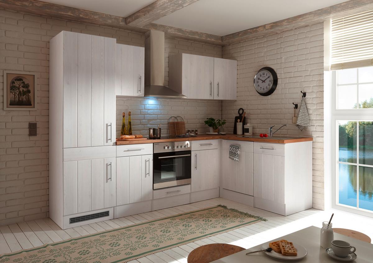 Eckküche Premium mit Geräten 280x172 cm Weiß/Eiche Dekor - Eichefarben/Weiß, ROMANTIK / LANDHAUS, Holzwerkstoff (280/172cm) - Respekta