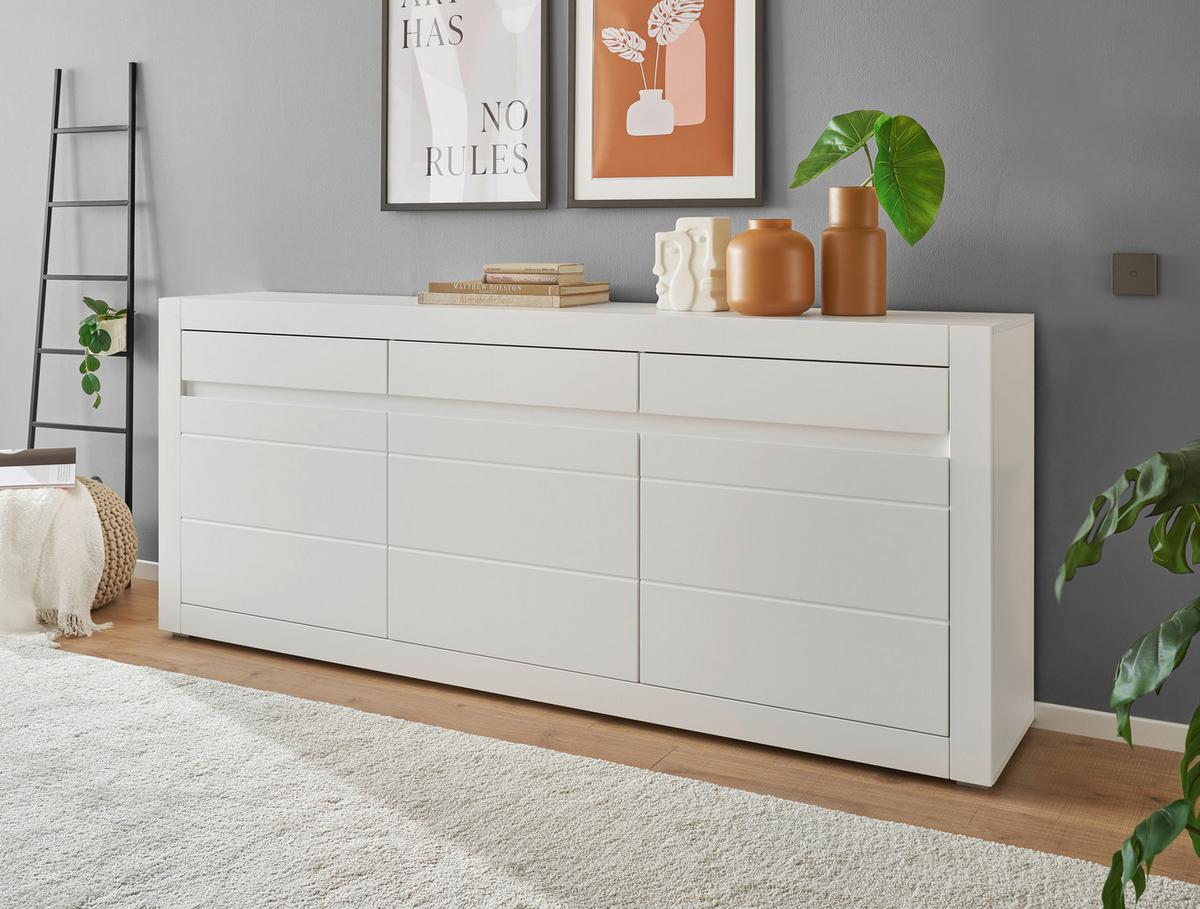 Sideboard Chester Weiß/Eichefarben B: 217cm - Eichefarben/Silberfarben, Design, Holzwerkstoff (217/90/42cm) - MID.YOU