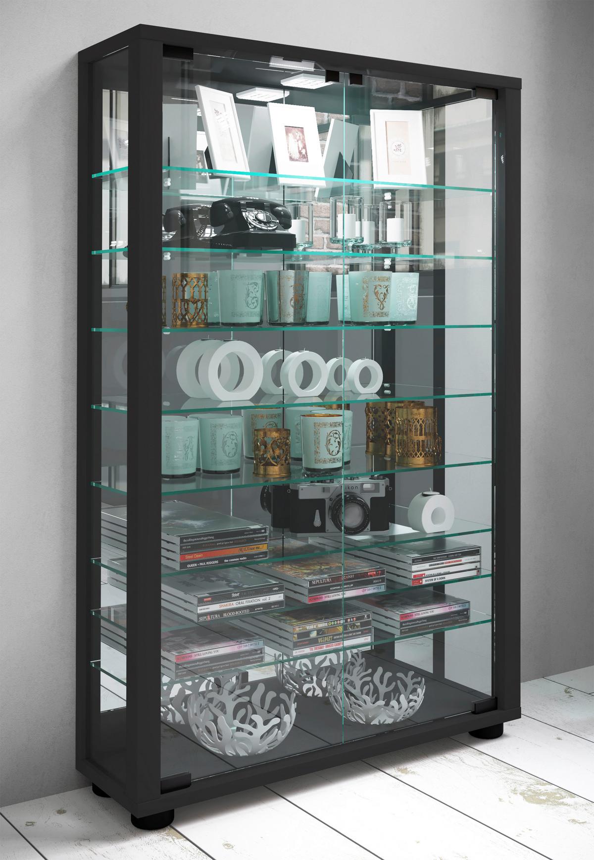 Vitrine Lumo Schwarz B: 59 Cm - Schwarz, MODERN, Glas/Holzwerkstoff (59/91,3/18cm) - MID.YOU