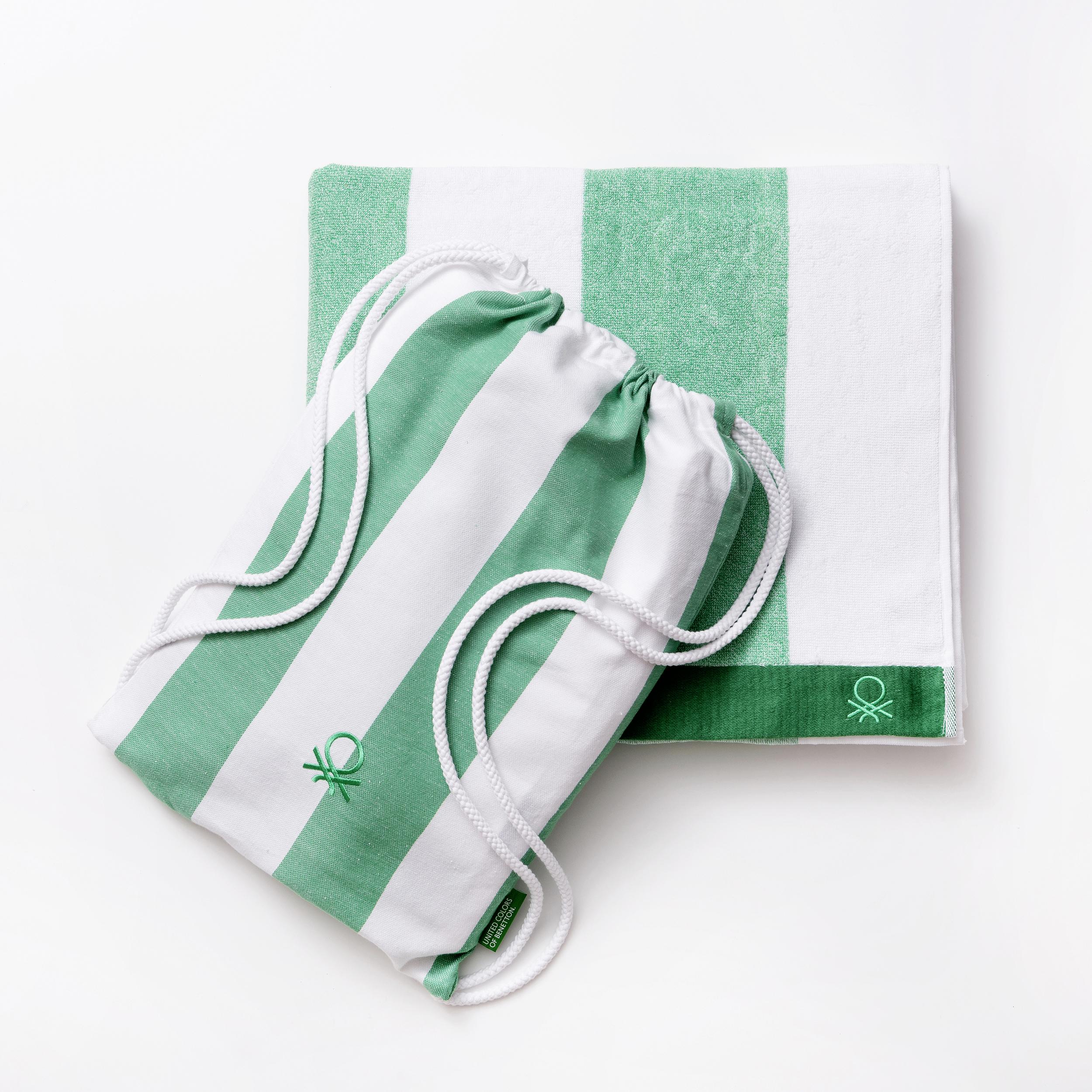 Strandtuch Baumwolle Grün/ Weiss 90x160 cm - Weiß/Grün, Basics, Textil (45/35/4cm) - Benetton