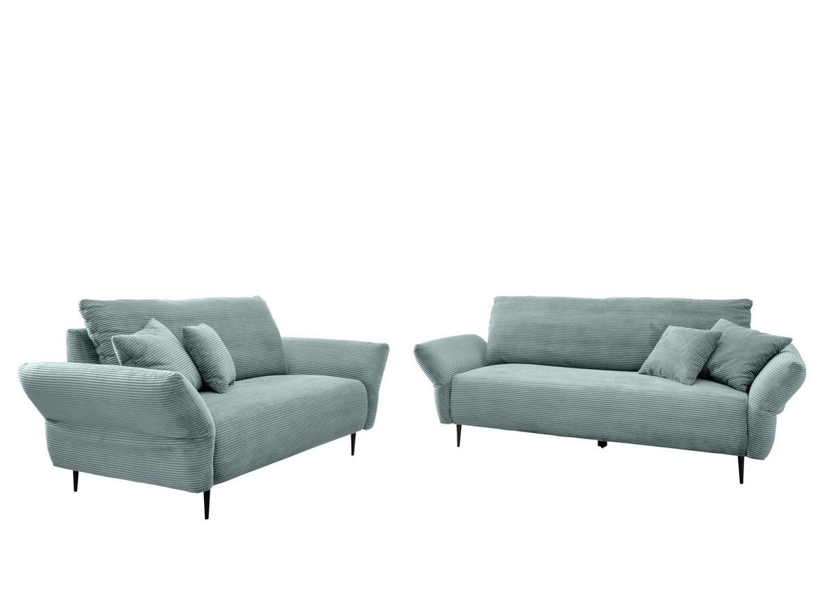 Sitzgarnitur Vanilla 2--Teilig. Hellblau - Schwarz/Hellblau, Design, Textil - Livetastic