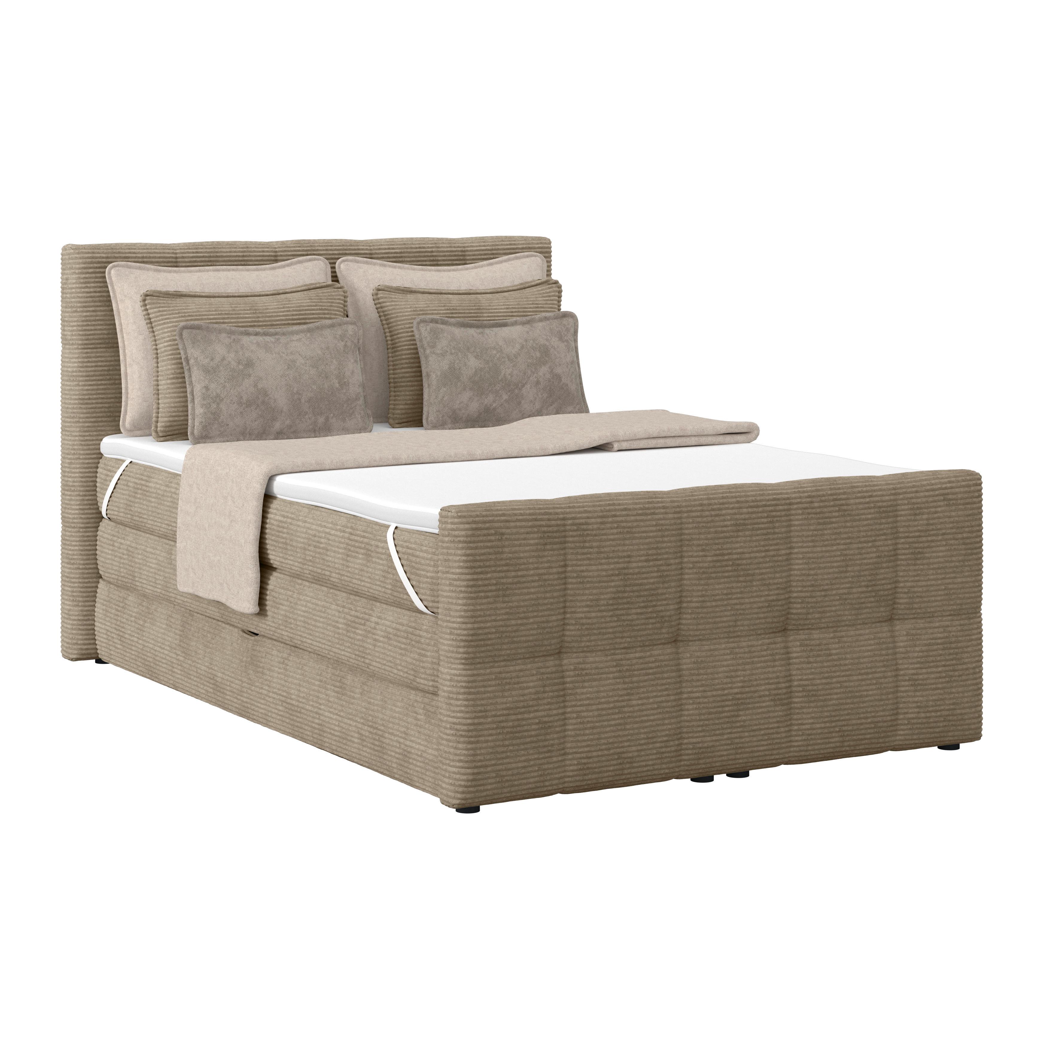 Boxspringbett mit Topper & Bettkasten 140x200 Medino - Schlammfarben, KONVENTIONELL, Holz/Holzwerkstoff (140/200cm)