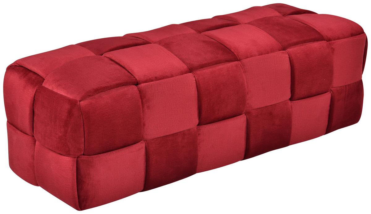 Obdĺžniková taburetka ELLIOT vín.červený zamat, max. 120 kg - čierna/vínovočervená, Modern, drevo/textil (124/41/46cm) - Mömax