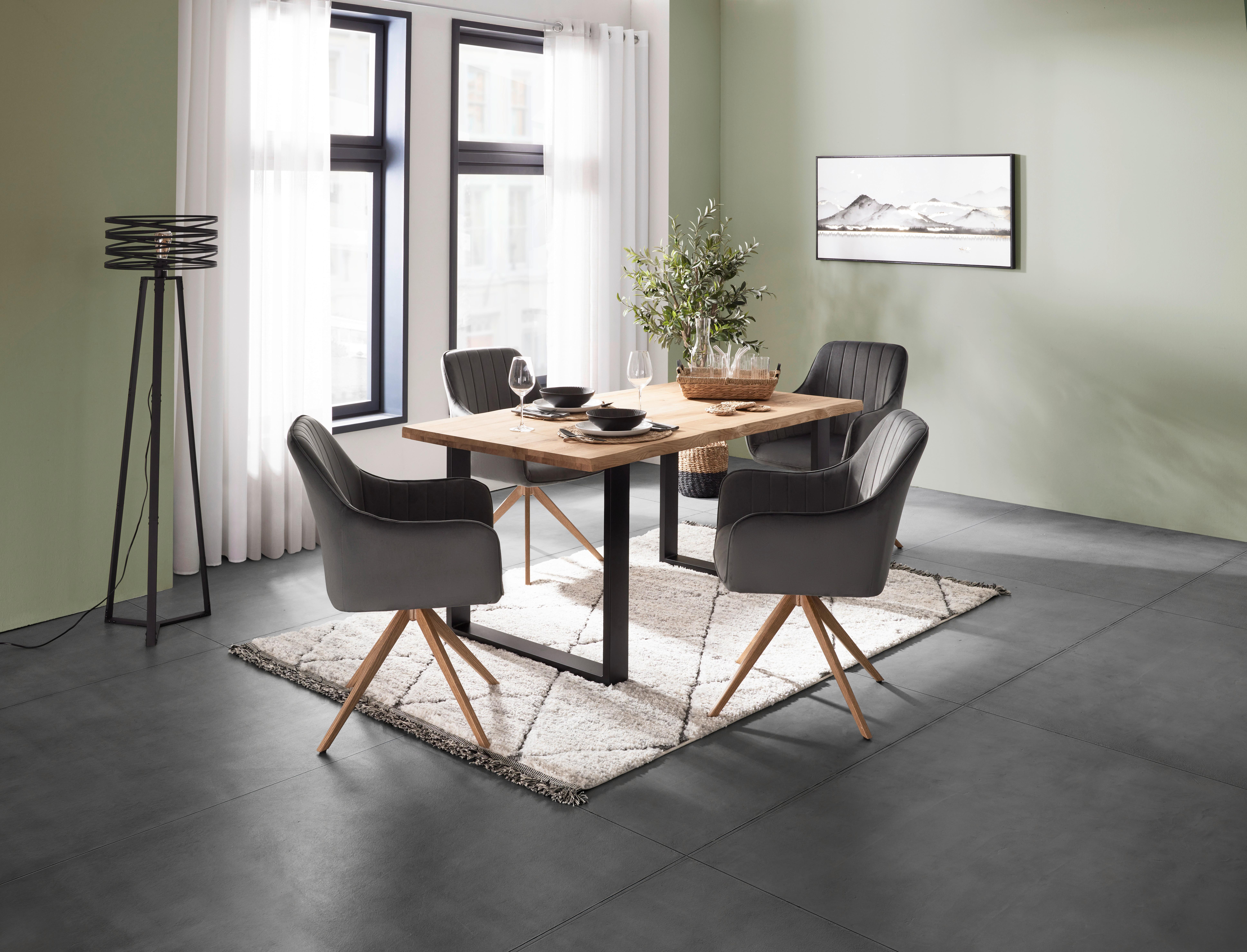 Esstisch Wood 160x75 cm Eiche - Schwarz/Naturfarben, KONVENTIONELL, Holz/Metall (160/75/90cm) - James Wood