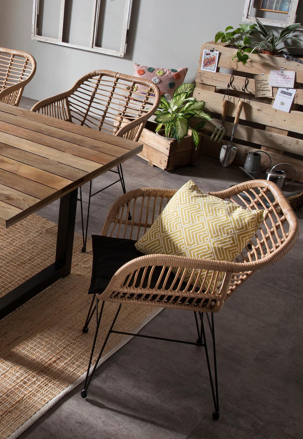 Esstisch Schwarz, Naturfarben L: 200cm - Schwarz/Naturfarben, Design, Holz/Metall (200/100/77cm) - Livetastic