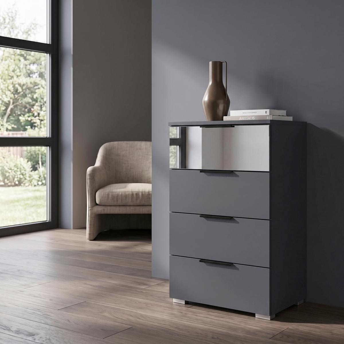 Kommode Skyla grau, 81 cm - Alufarben/Grau, MODERN, Glas/Holzwerkstoff (40/81/42cm) - Rauch Möbel