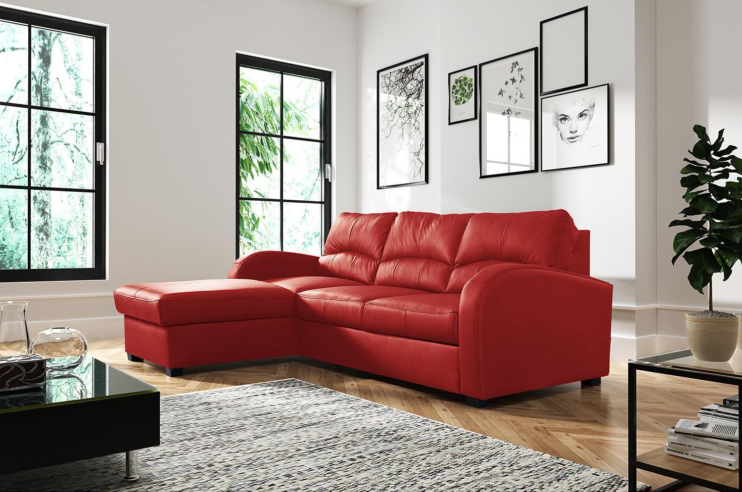 Ecksofa Tilo Rot S: 168 cm - Rot/Schwarz, Design, Leder/Textil (168/227cm) - Livetastic
