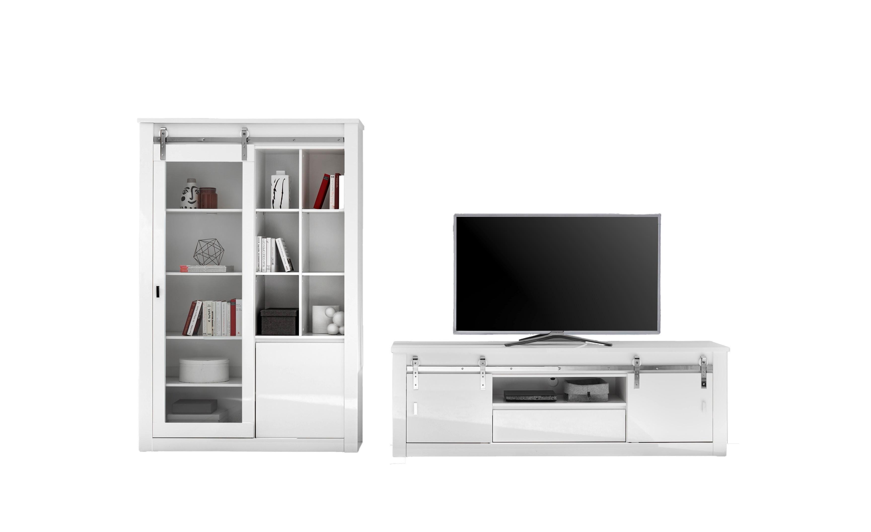 WOHNWAND Daytona Weiß HG B: 349 cm - Weiß Hochglanz/Weiß, Design, Holzwerkstoff (349/200/43cm) - Livetastic