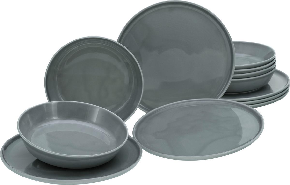 Tafelservice Keramik 6 Personen Geschirr Set Grau - Grau, Basics, Keramik - Creatable
